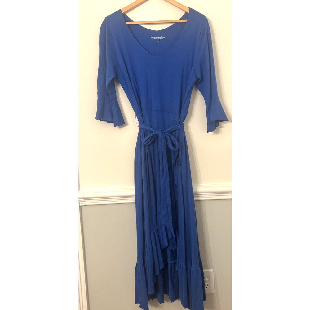Soft Surroundings Springtime Ruffleneck Dress Medium Blue - Picture 2 of 11